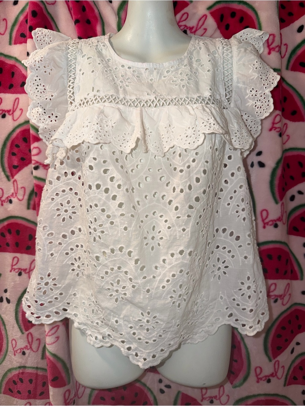🤍 INC International Concepts 100% Cotton Eyelet Ruffle Sleeve Blouse